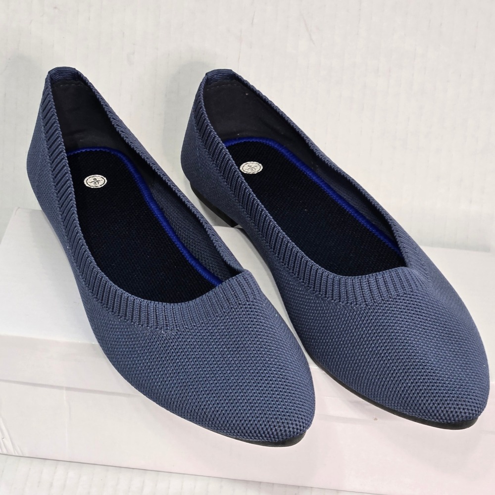 Womens Blue Knit Pointed Toe Ballet Flats Slip On Comfort Shoes Size 6 37